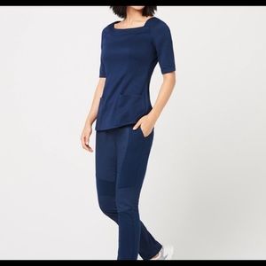 Jaanuu Moto Contrast Ponte Pants XS Navy Scrubs
